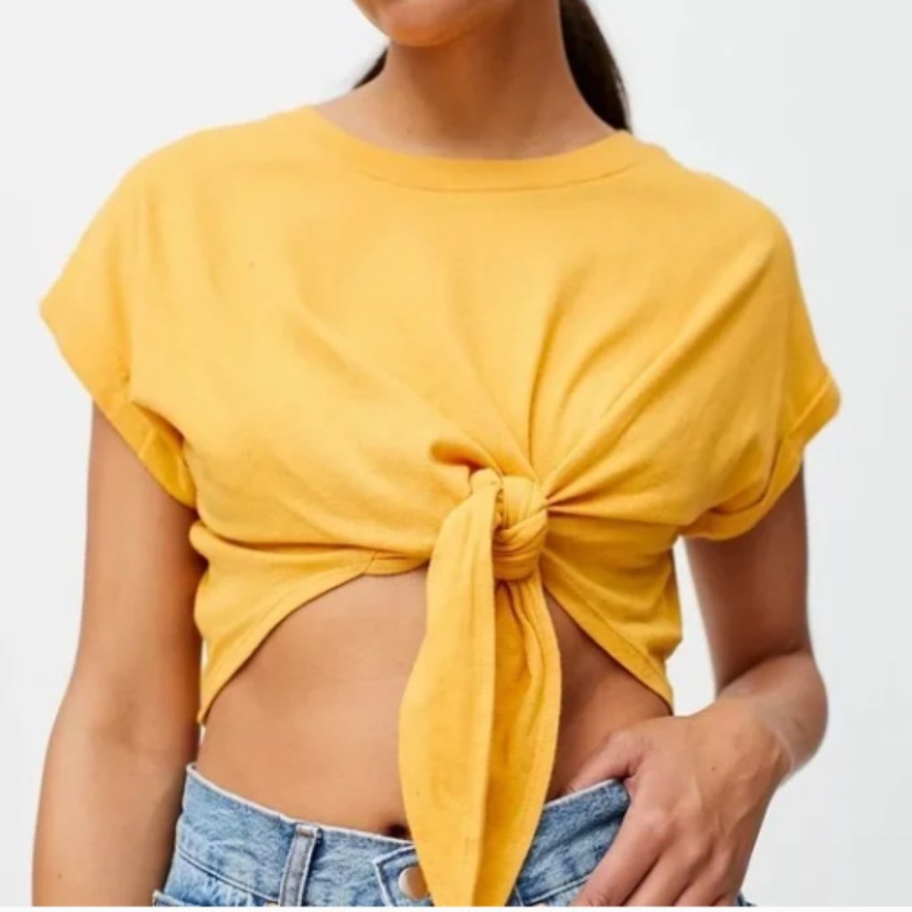 NWT Urban Outfitters UO Tie Front Yellow Crop Top Boho Size Medium